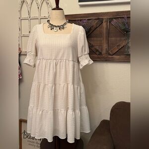 Ces Femme Cream Smocked Midi Dress